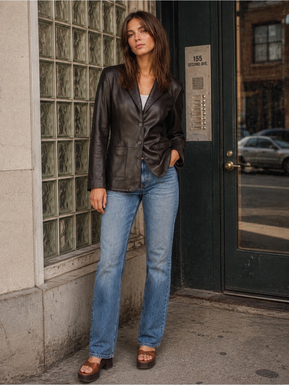 Vintage 90’s Casual Corner Genuine Leather Blazer Jacket Brown Size M